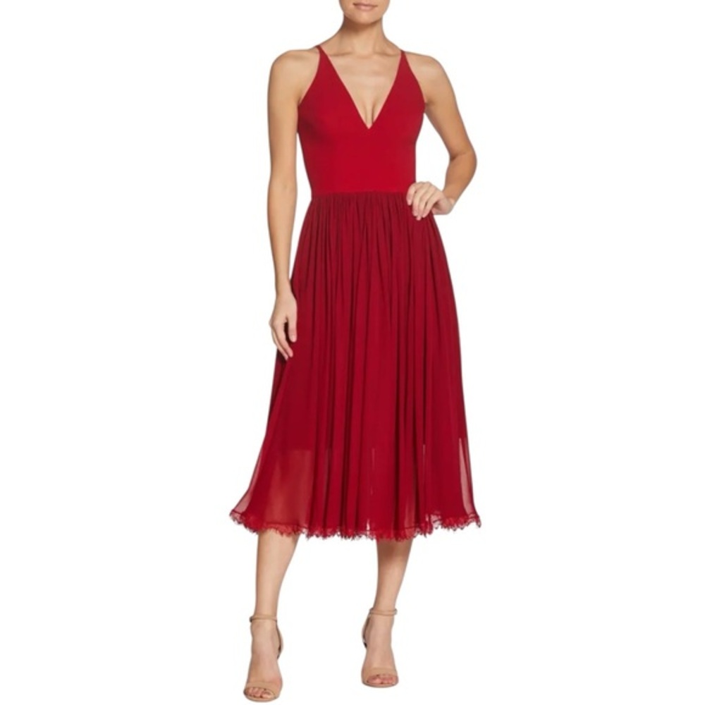 Dress the Population M Alicia Mixed Media Midi Dress garnet special occasion fit